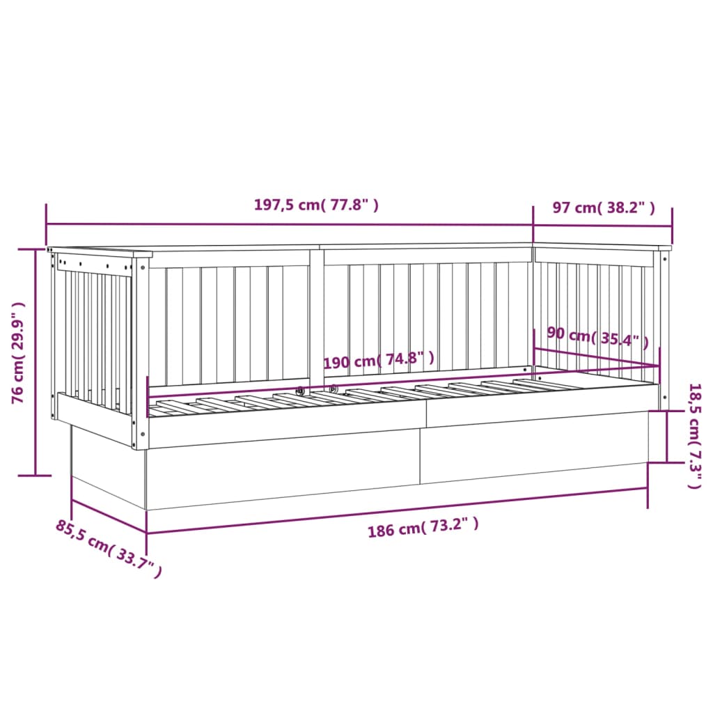 daybed 90x190 cm massivt fyrretræ sort
