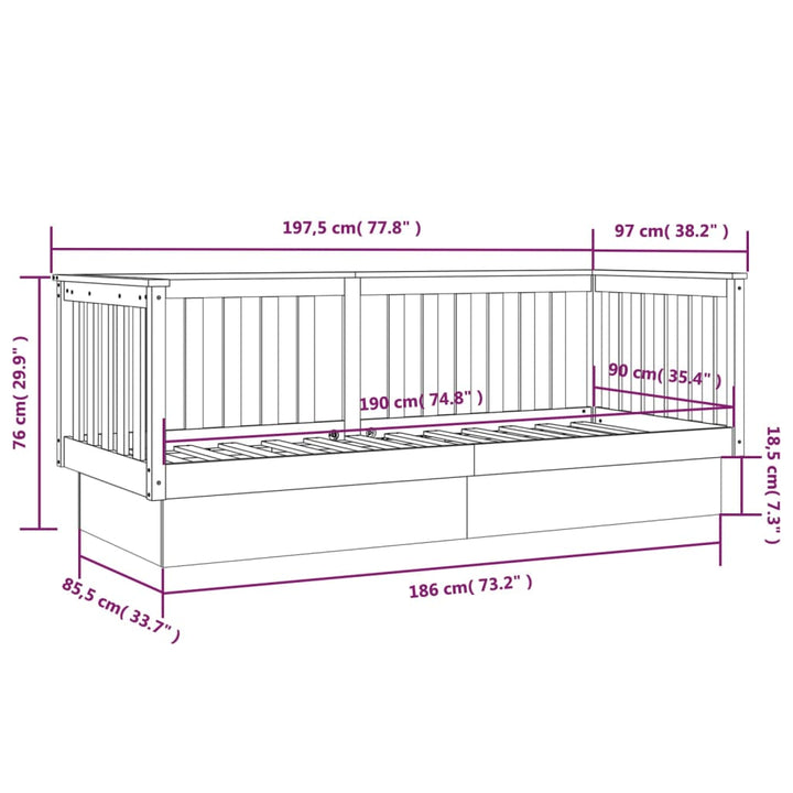 daybed 90x190 cm massivt fyrretræ sort