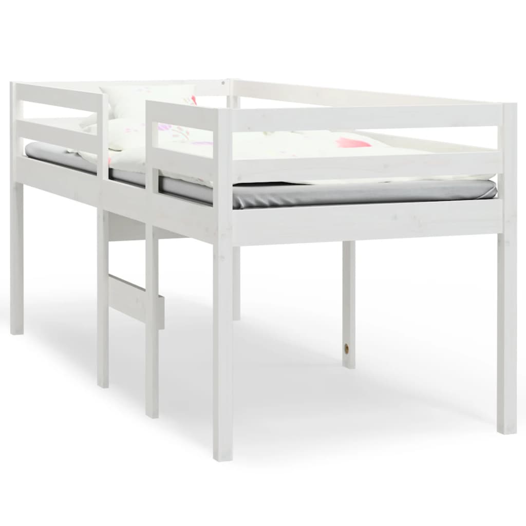 højseng 90x200 cm massivt fyrretræ hvid