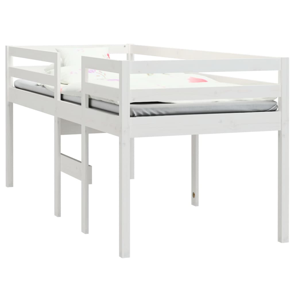 højseng 90x200 cm massivt fyrretræ hvid