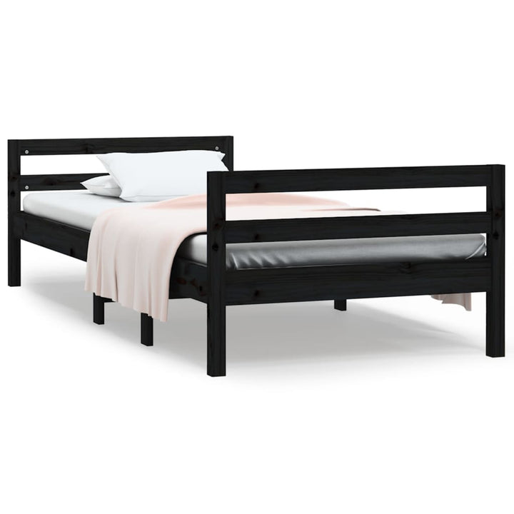 sengestel 75x190 cm massivt fyrretræ sort