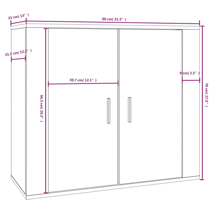 skænk 80x33x70 cm konstrueret træ hvid