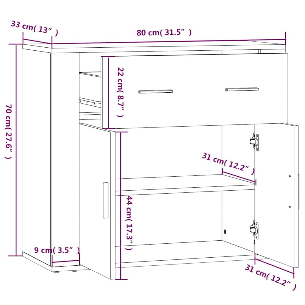 skænk 80x33x70 cm konstrueret træ hvid