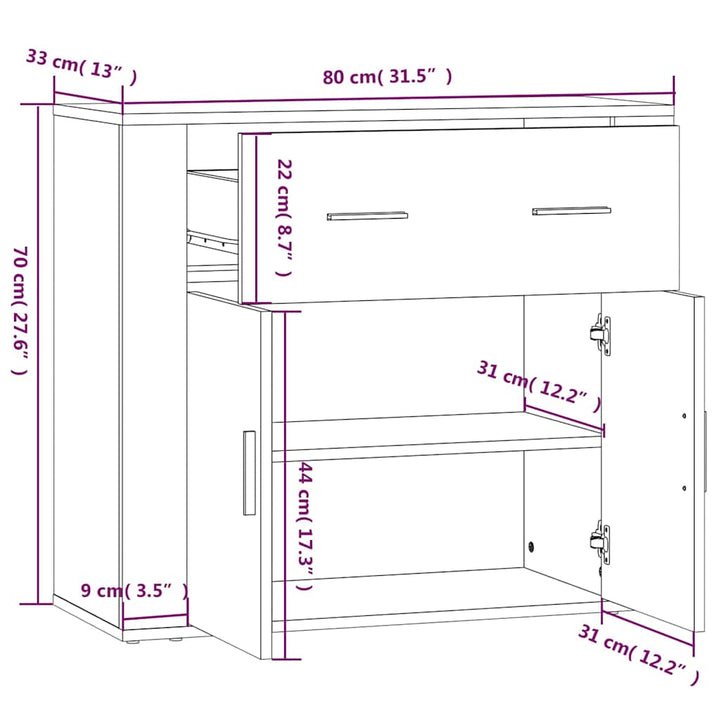 skænk 80x33x70 cm konstrueret træ hvid