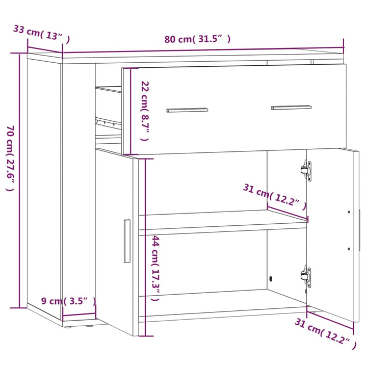 skænk 80x33x70 cm konstrueret træ betongrå