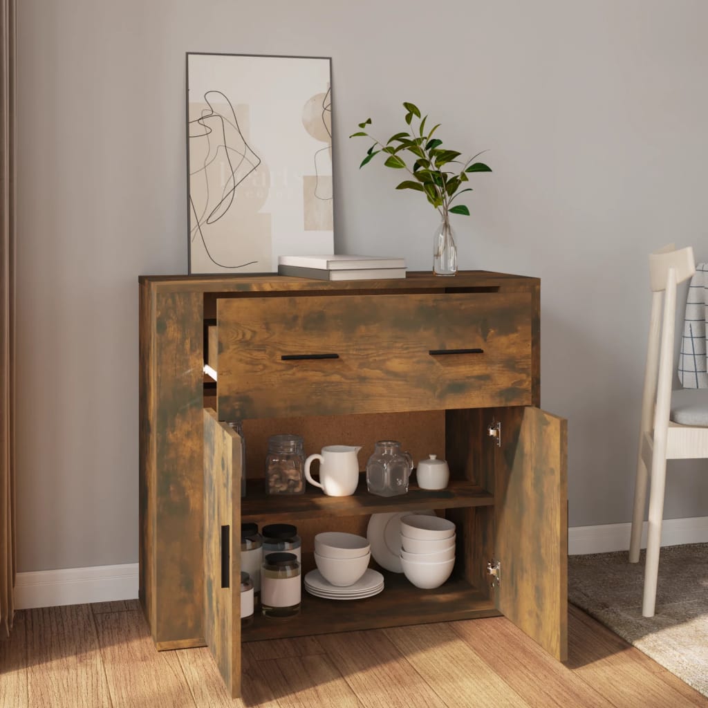 skænk 80x33x70 cm konstrueret træ røget egetræsfarve