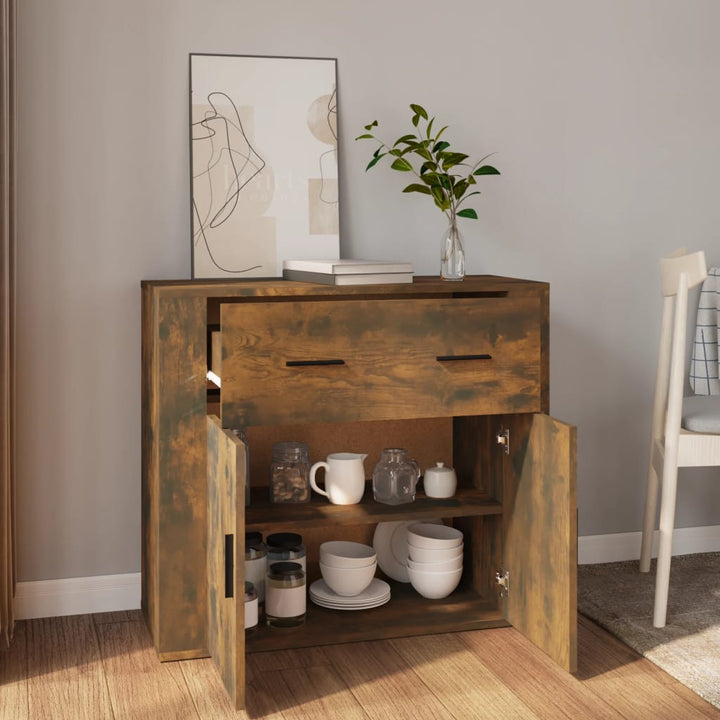 skænk 80x33x70 cm konstrueret træ røget egetræsfarve