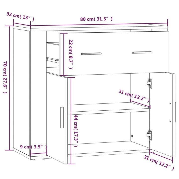 skænk 80x33x70 cm konstrueret træ røget egetræsfarve