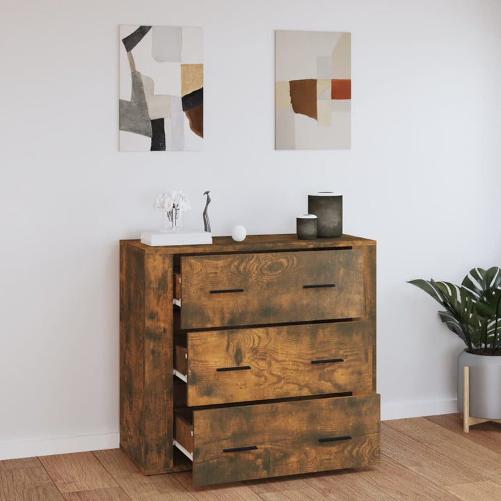 skænk 80x33x70 cm konstrueret træ røget egetræsfarve
