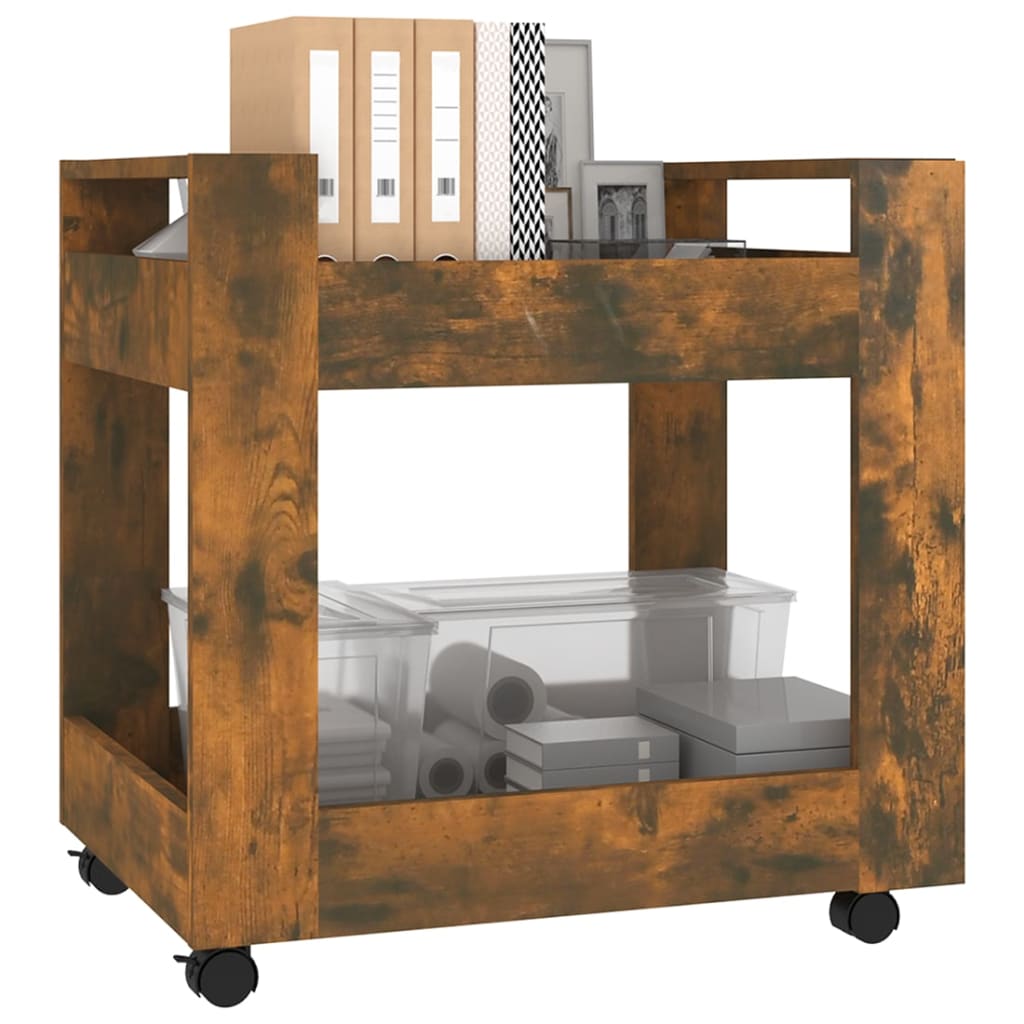 kontorvogn 60x45x60 cm konstrueret træ røget egetræsfarve