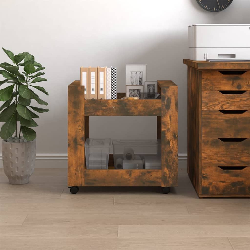 kontorvogn 60x45x60 cm konstrueret træ røget egetræsfarve