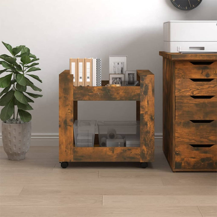 kontorvogn 60x45x60 cm konstrueret træ røget egetræsfarve