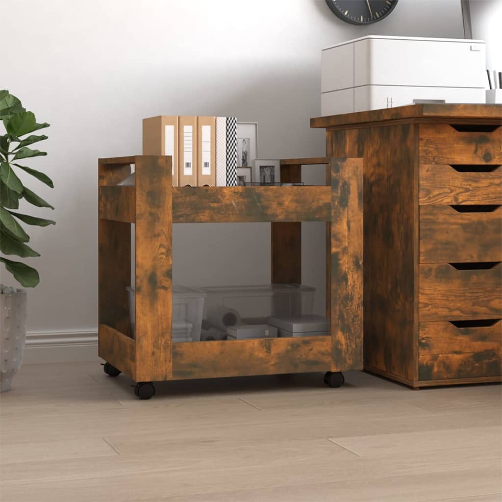 kontorvogn 60x45x60 cm konstrueret træ røget egetræsfarve