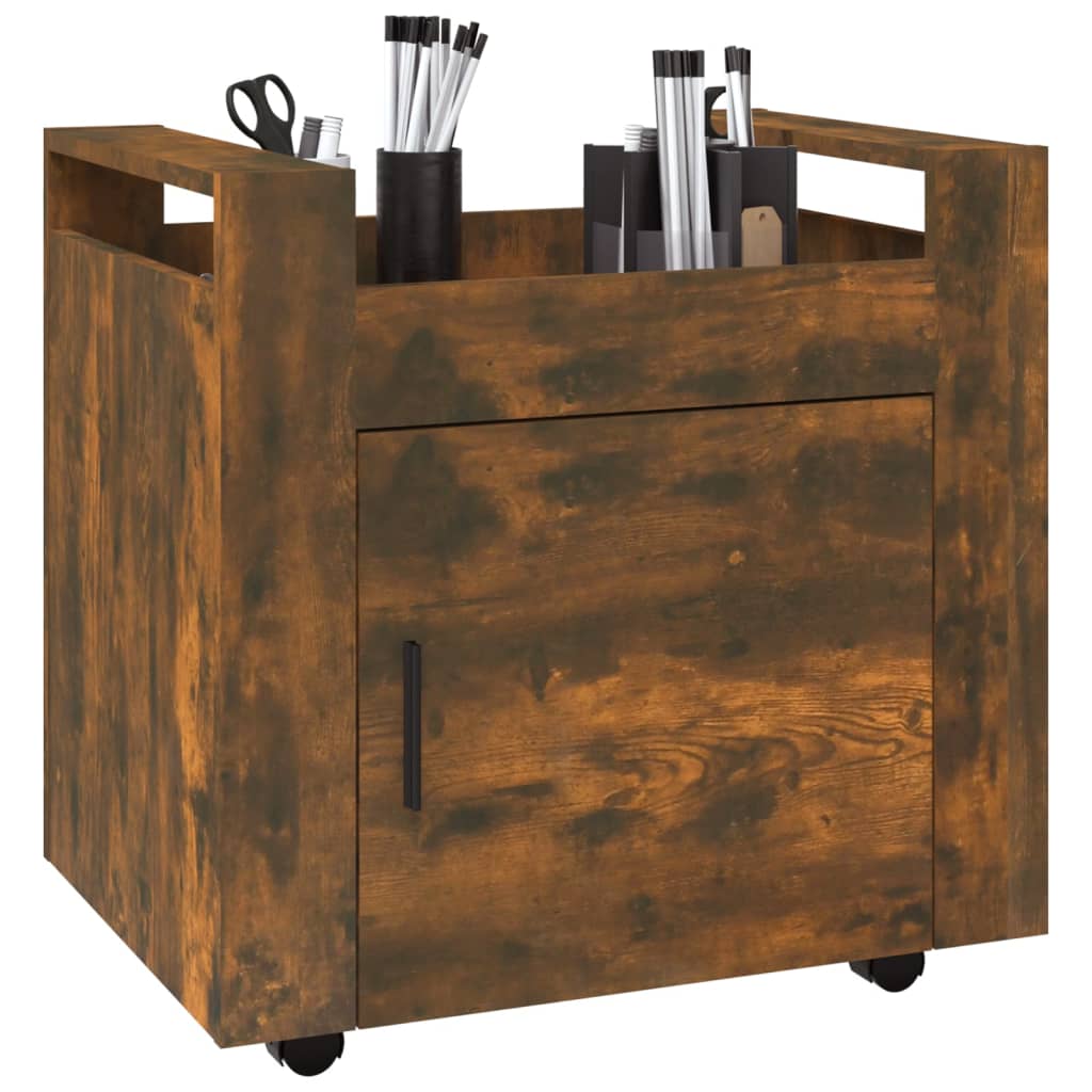 kontorvogn 60x45x60 cm konstrueret træ røget egetræsfarve