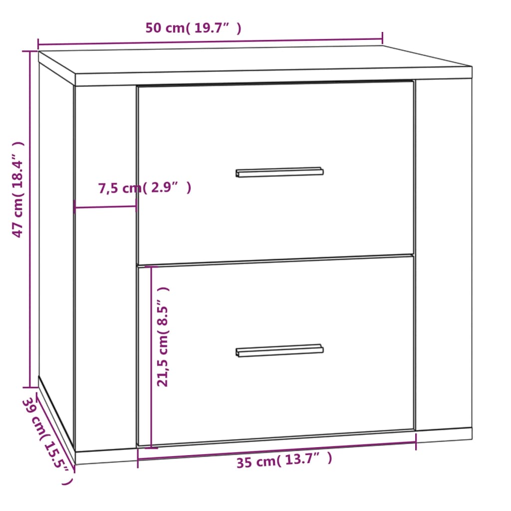 sengebord 50x39x47 cm hvid