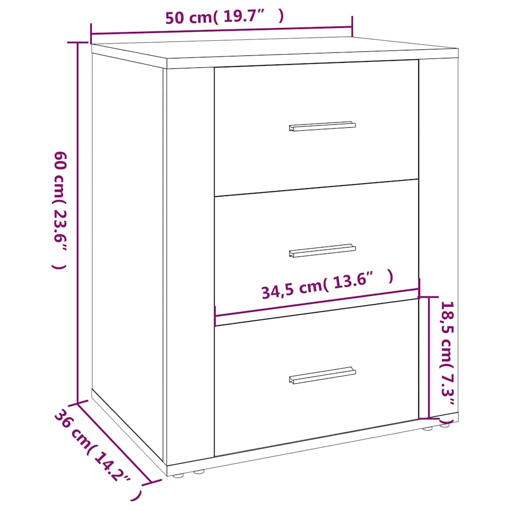 sengebord 50x36x60 cm konstrueret træ hvid