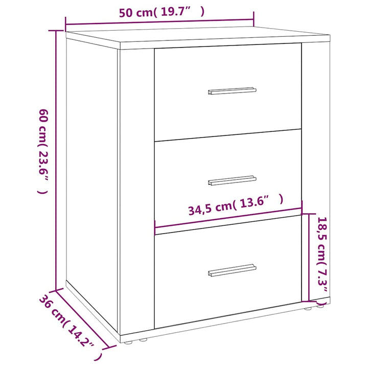 sengebord 50x36x60 cm konstrueret træ betongrå