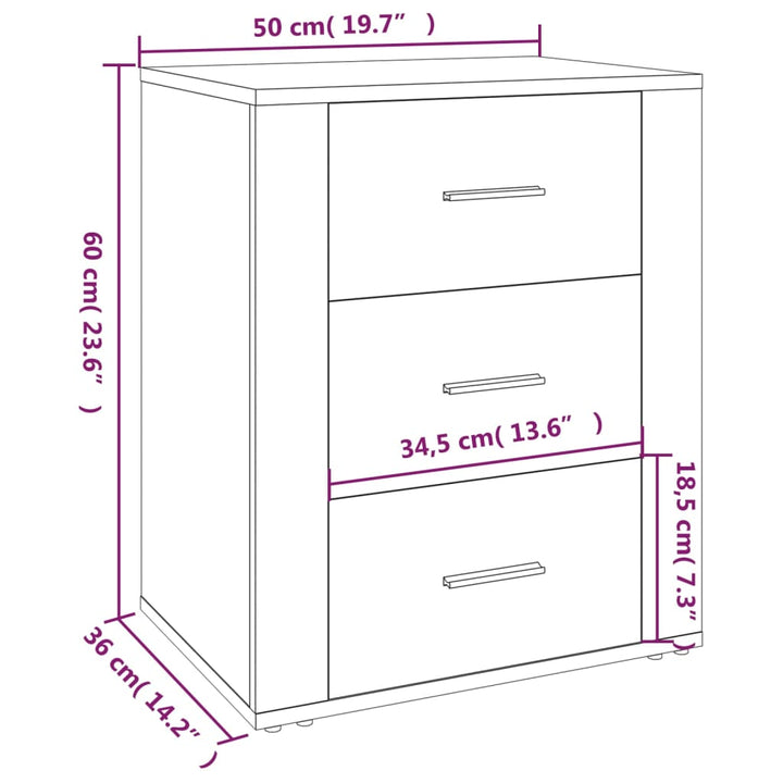 sengebord 50x36x60 cm konstrueret træ røget egetræsfarve