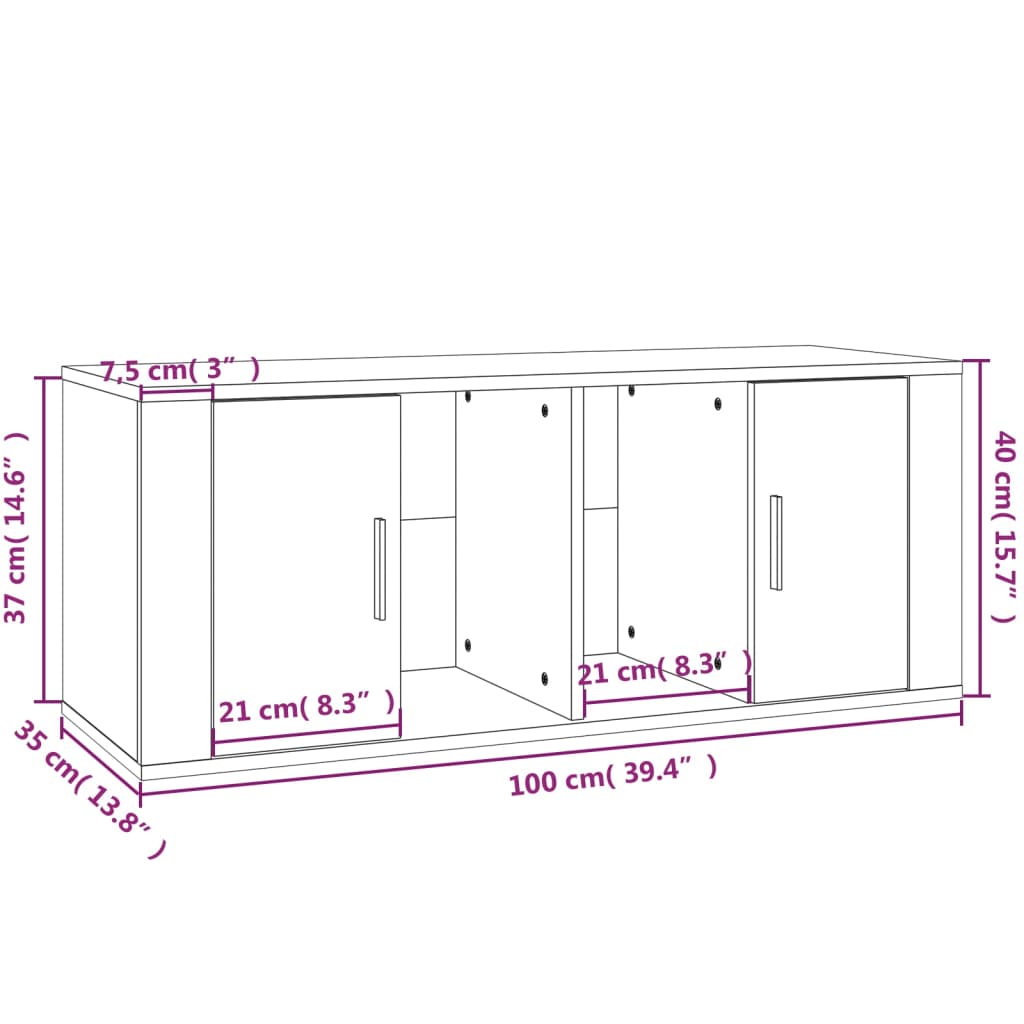 tv-bord 100x35x40 cm konstrueret træ hvid