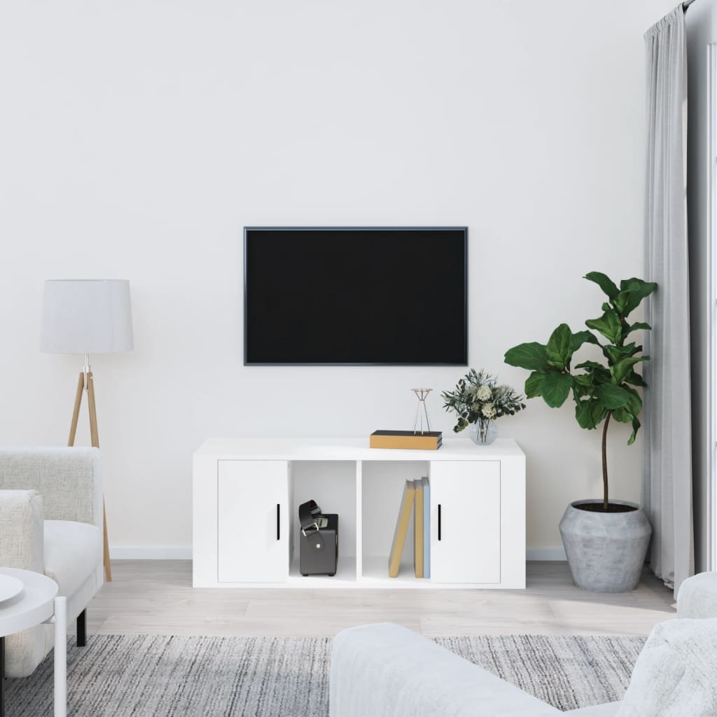 tv-bord 100x35x40 cm konstrueret træ hvid