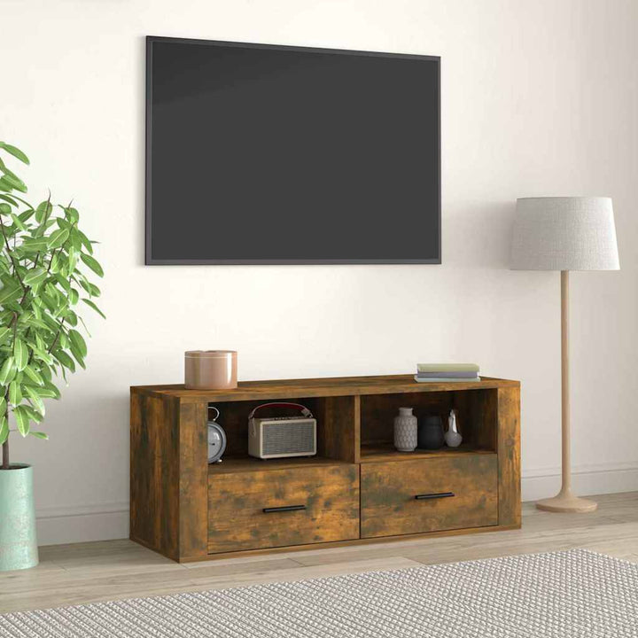 tv-bord 100x35x40 cm konstrueret træ røget egetræsfarve