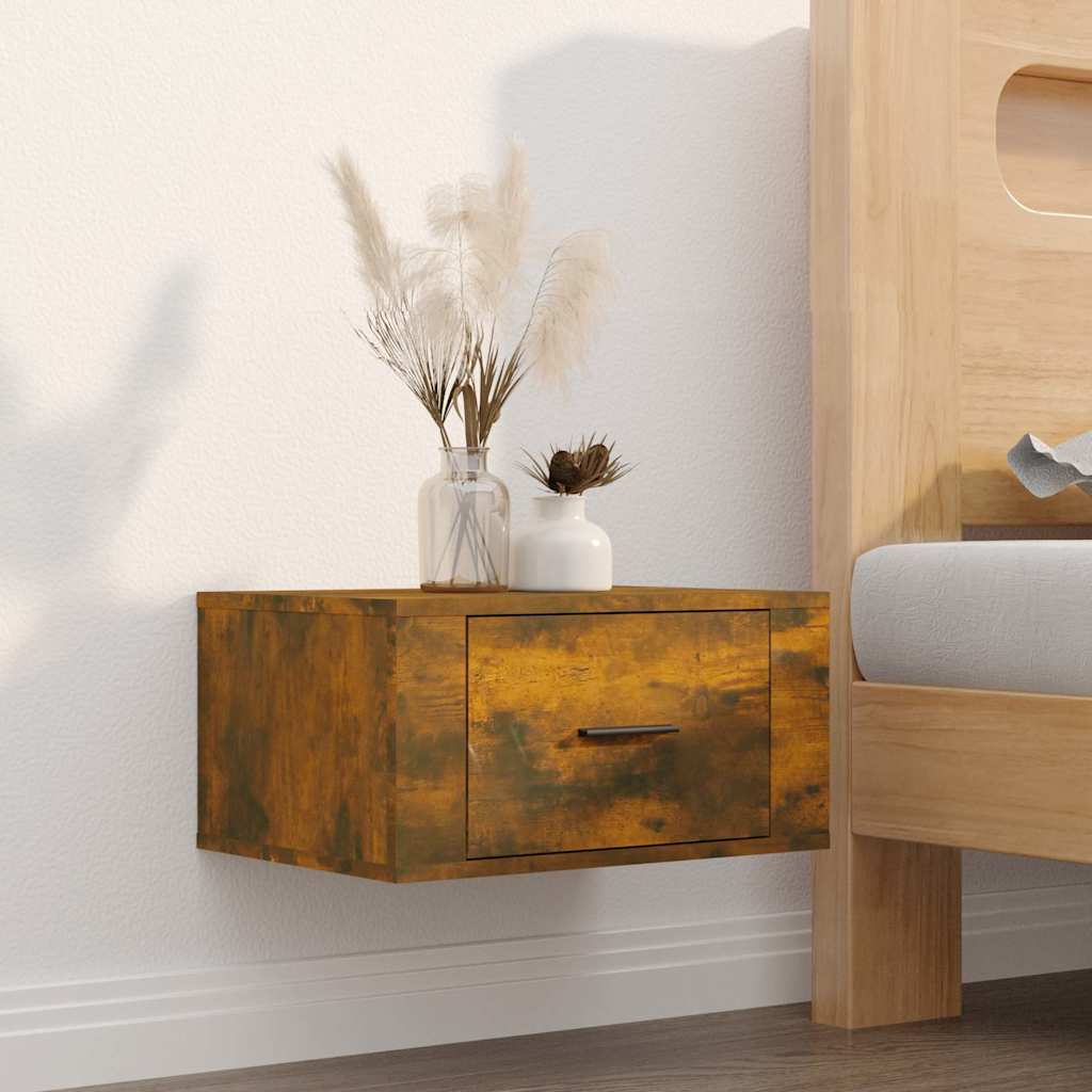 væghængte sengeborde 2 stk. 50x36x25 cm røget egetræsfarve