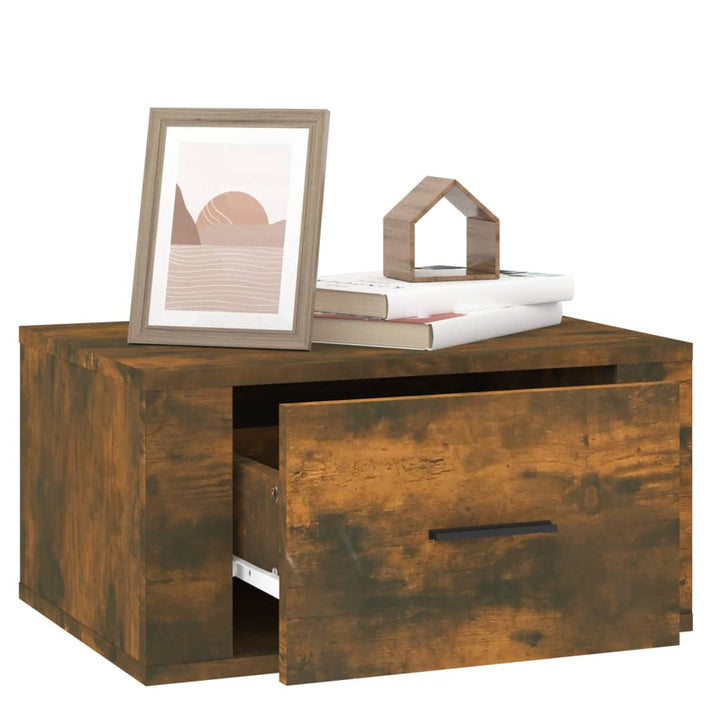 væghængte sengeborde 2 stk. 50x36x25 cm røget egetræsfarve