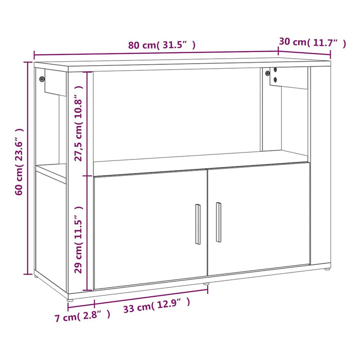 skænk 80x30x60 cm konstrueret træ hvid