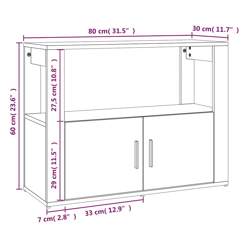skænk 80x30x60 cm konstrueret træ hvid