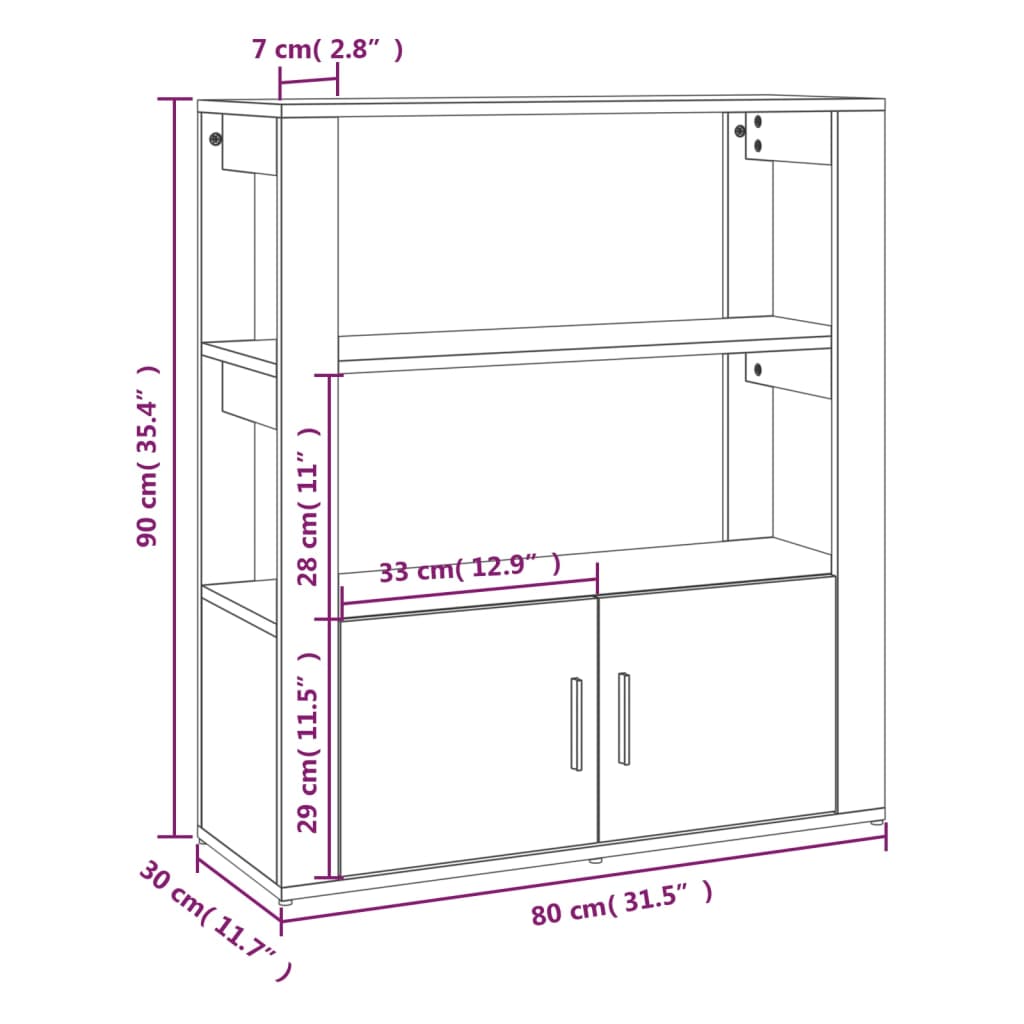 skænk 80x30x90 cm konstrueret træ hvid