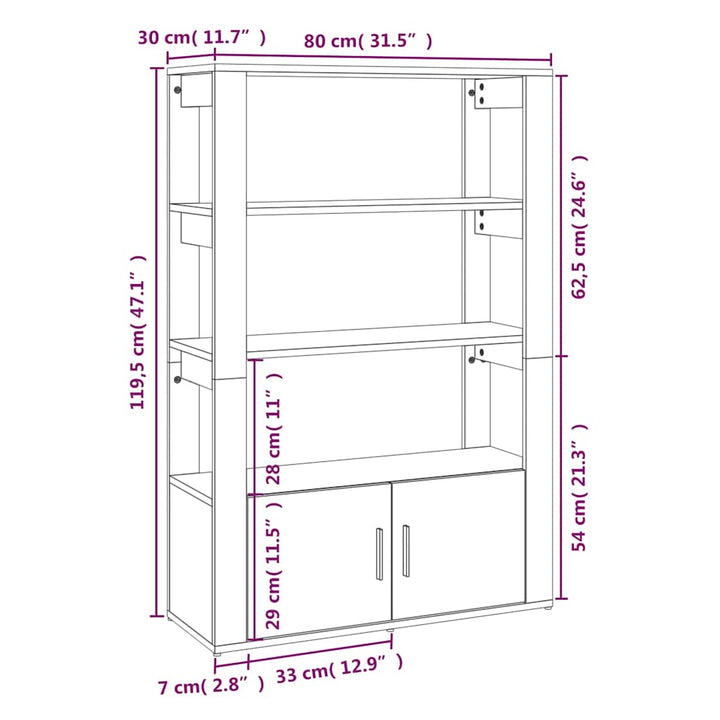 skænk 80x30x119,5 cm konstrueret træ røget egetræsfarve