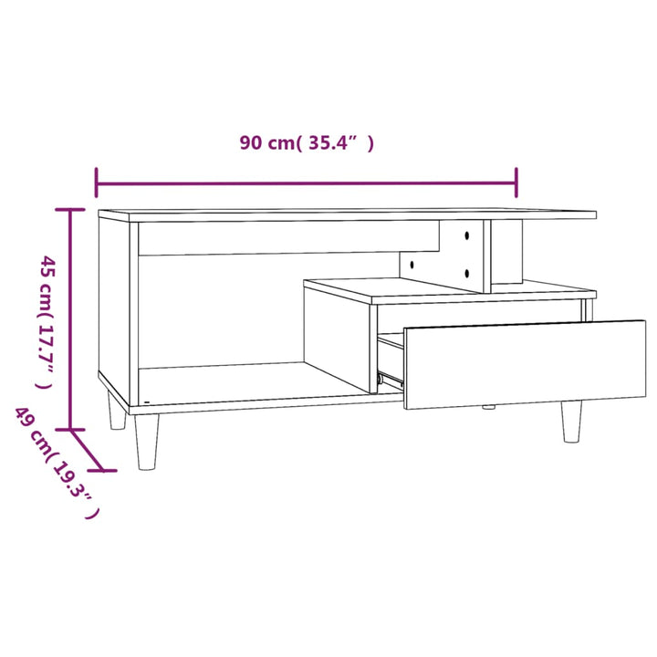 sofabord 90x49x45 cm konstrueret træ brun egetræsfarve
