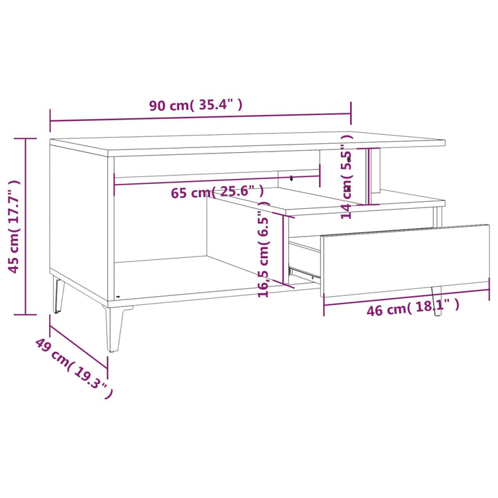 sofabord 90x49x45 cm konstrueret træ sonoma-eg
