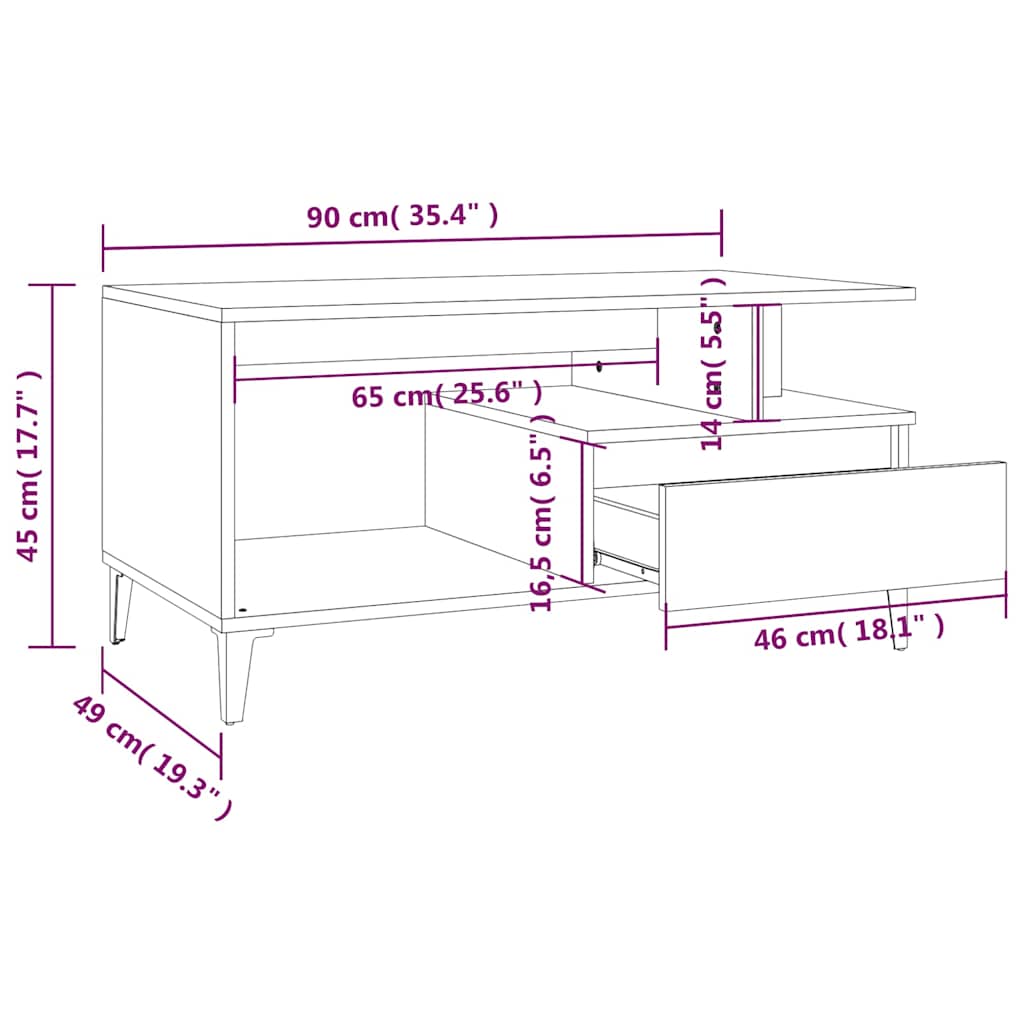 sofabord 90x49x45 cm konstrueret træ sonoma-eg