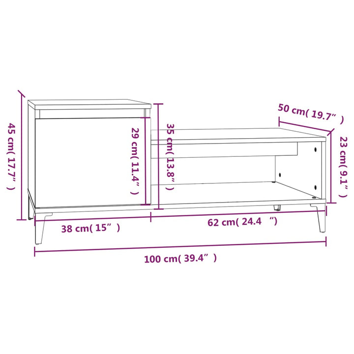 sofabord 100x50x45 cm konstrueret træ hvid