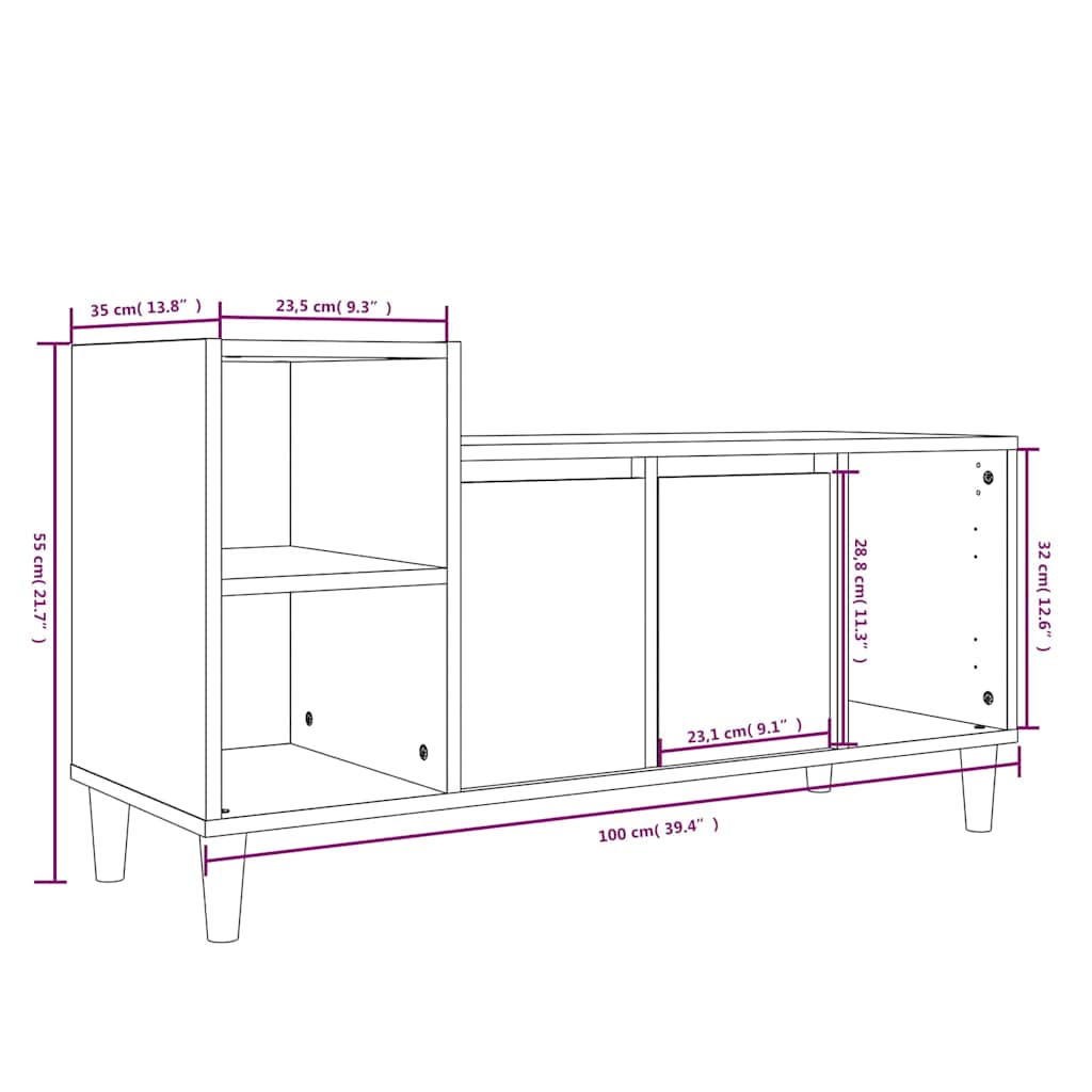 tv-bord 100x35x55 cm konstrueret træ hvid