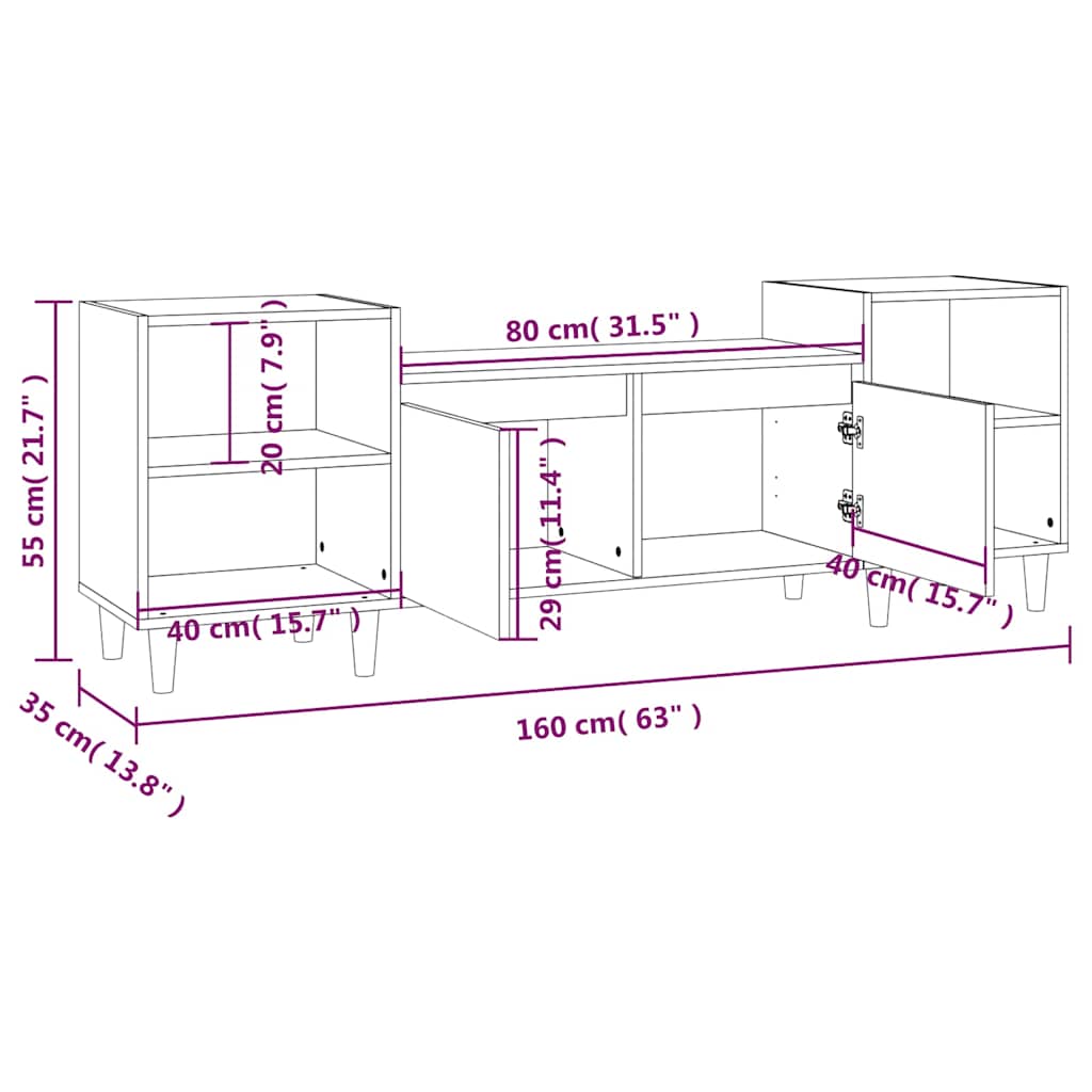 tv-bord 160x35x55 cm konstrueret træ sonoma-eg