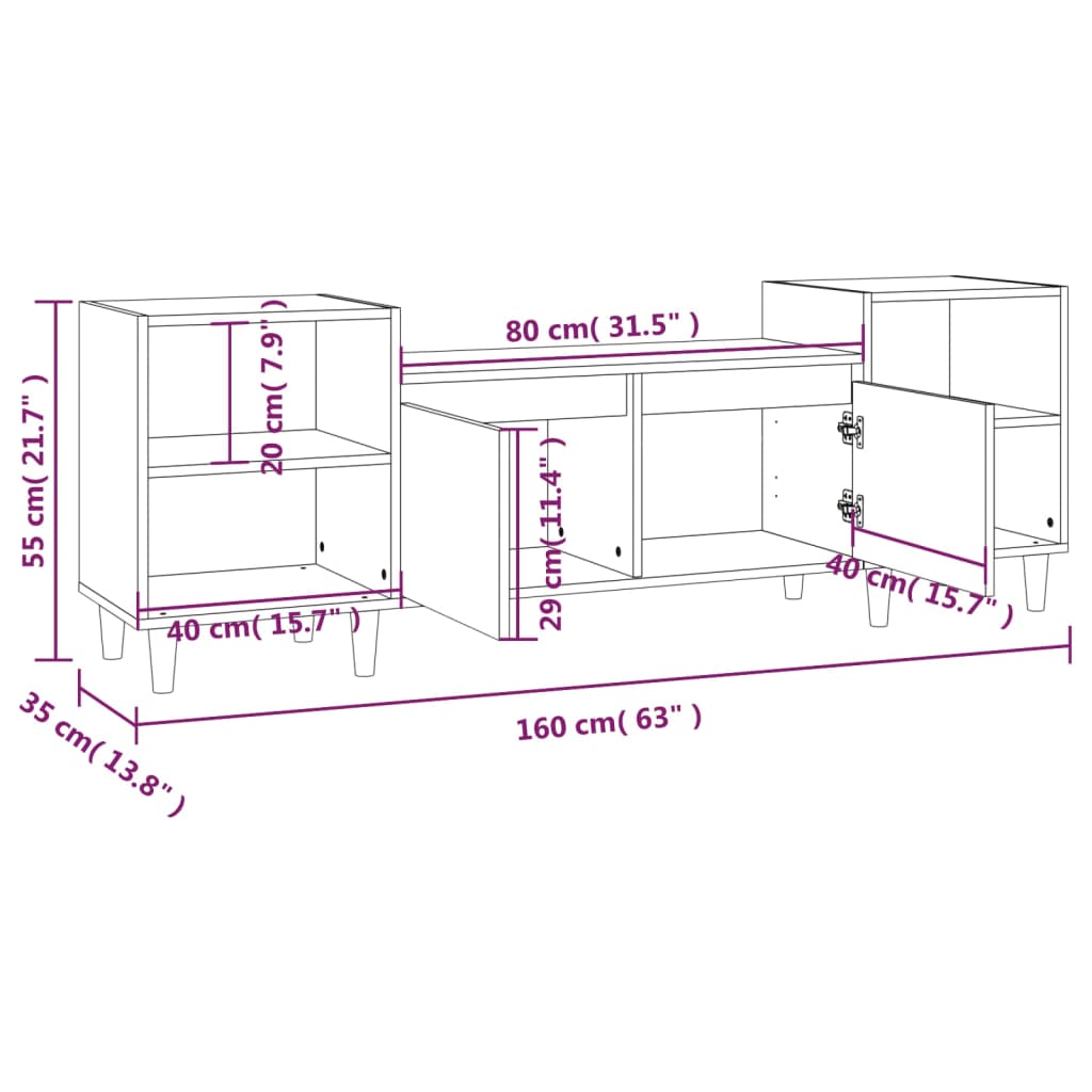 tv-bord 160x35x55 cm konstrueret træ sonoma-eg
