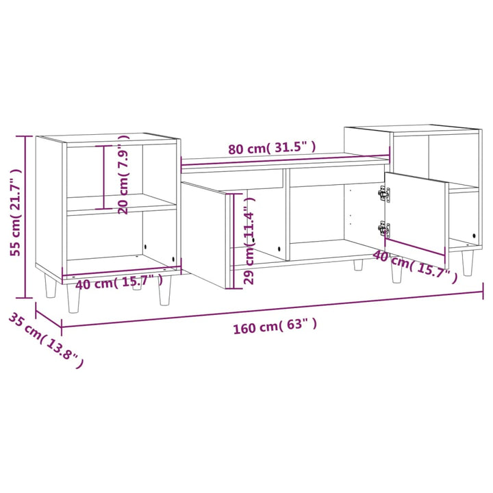 tv-bord 160x35x55 cm konstrueret træ sonoma-eg