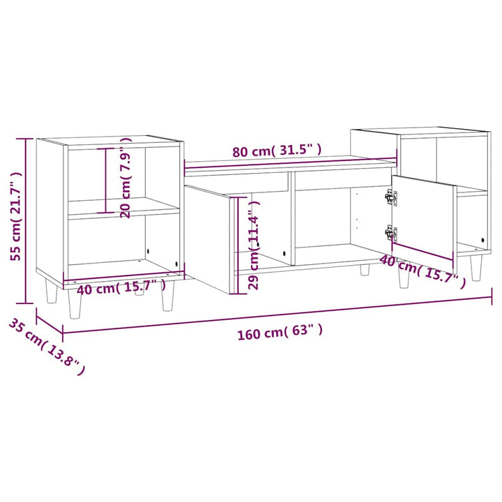 tv-bord 160x35x55 cm konstrueret træ grå sonoma-eg
