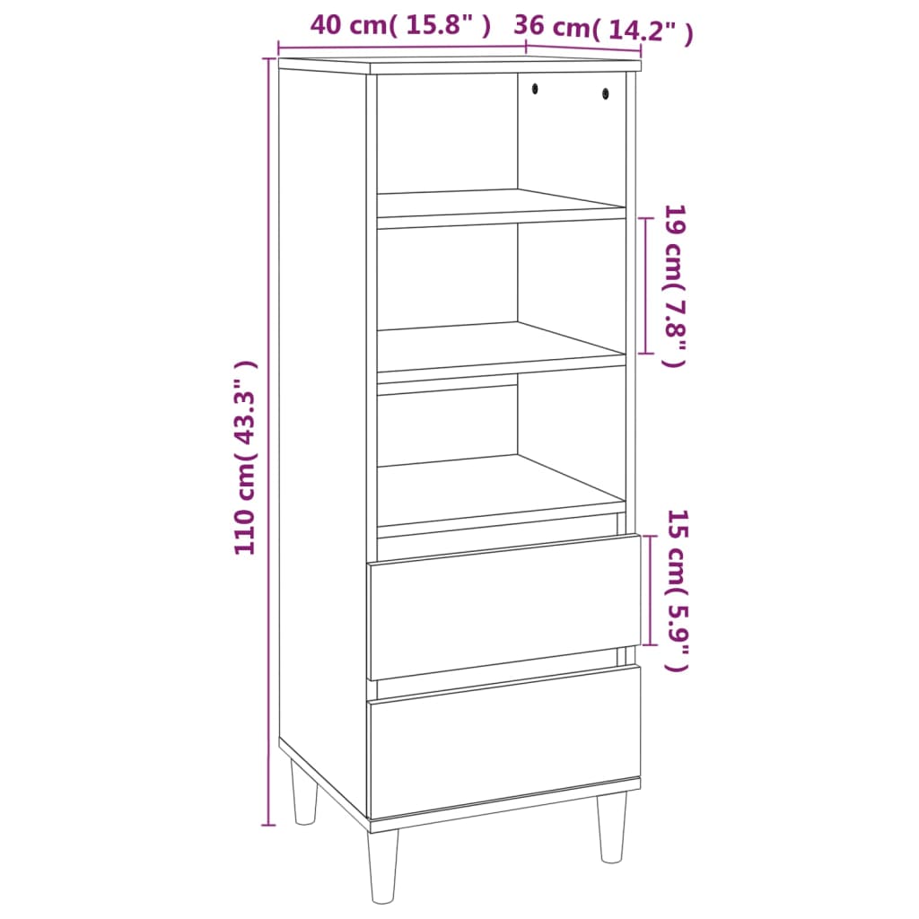 skab 40x36x110 cm konstrueret træ brun egetræsfarve