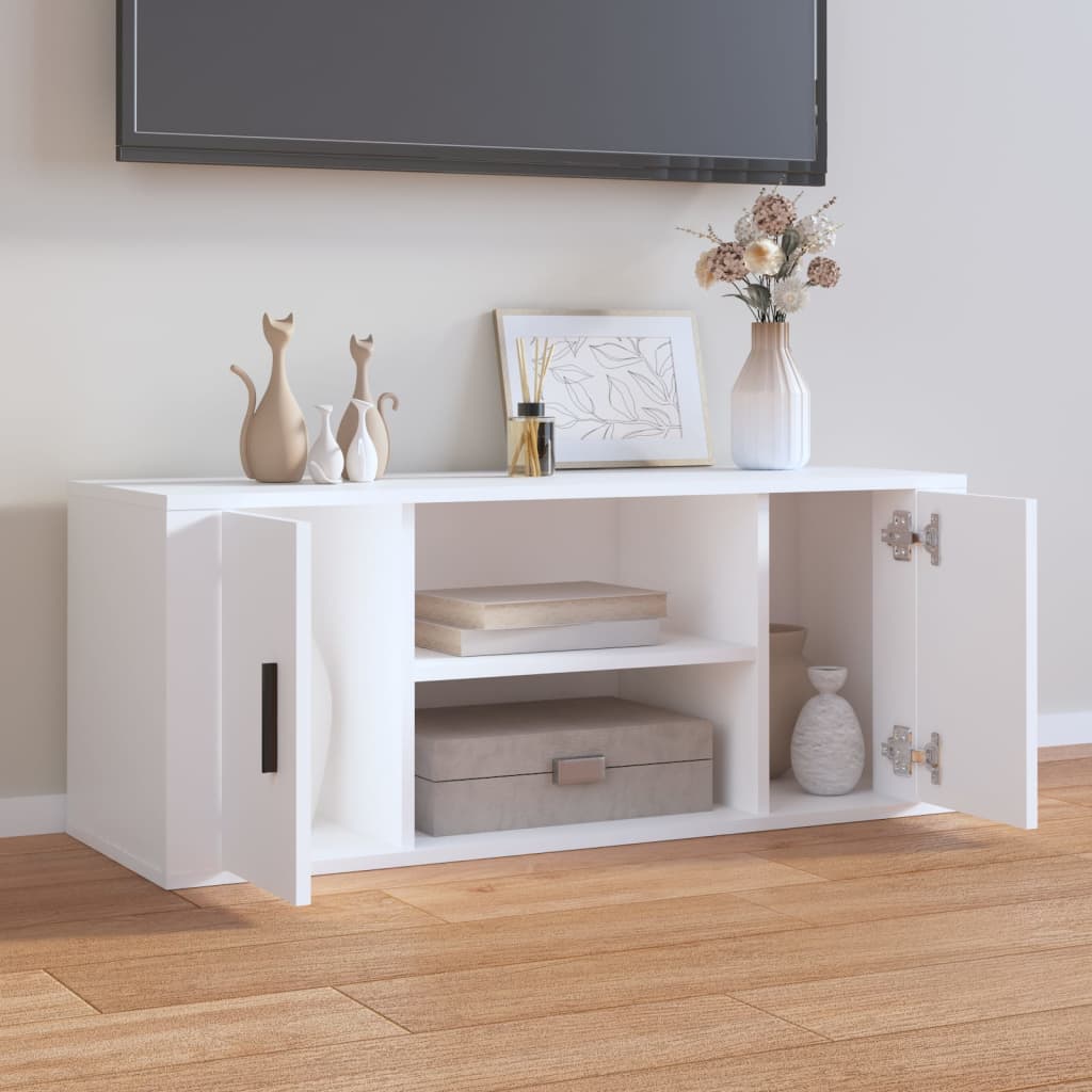 tv-bord 100x35x40 cm konstrueret træ hvid