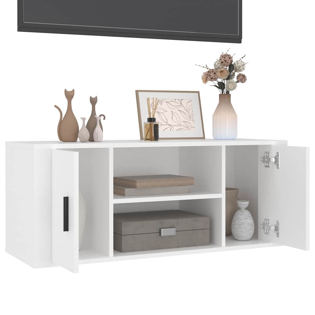 tv-bord 100x35x40 cm konstrueret træ hvid