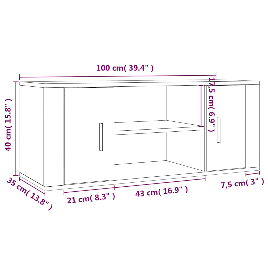 tv-bord 100x35x40 cm konstrueret træ grå sonoma-eg