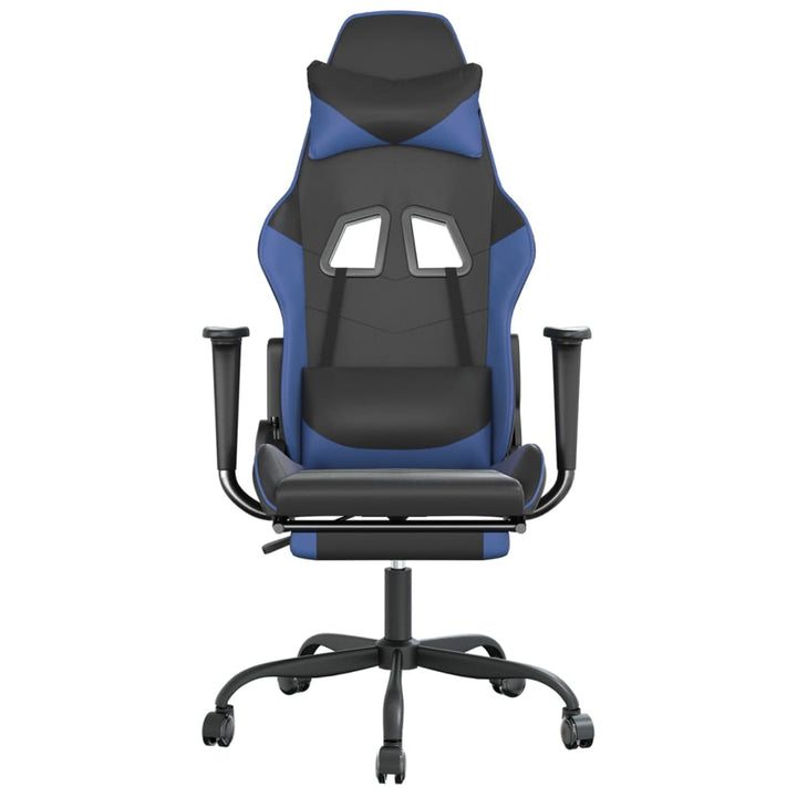 gamingstol med fodstøtte kunstlæder sort og blå