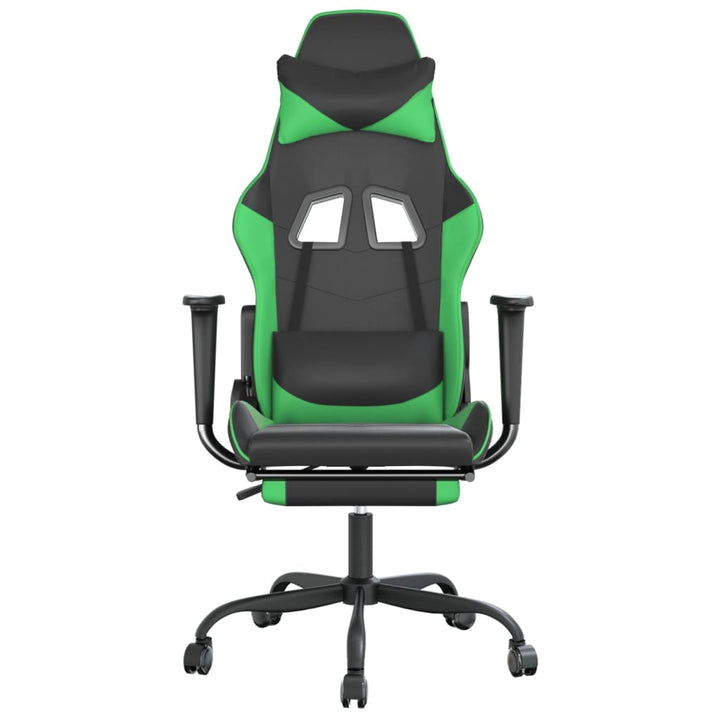 gamingstol med fodstøtte kunstlæder sort og grøn