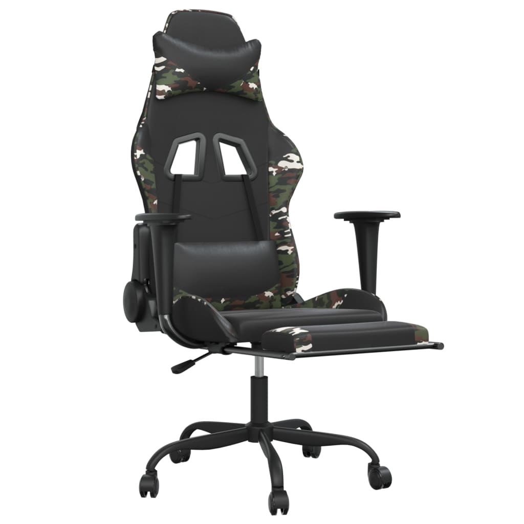 gamingstol med fodstøtte kunstlæder sort og camouflage