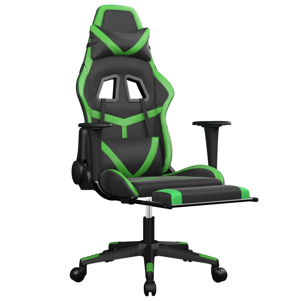 gamingstol med fodstøtte kunstlæder sort og grøn