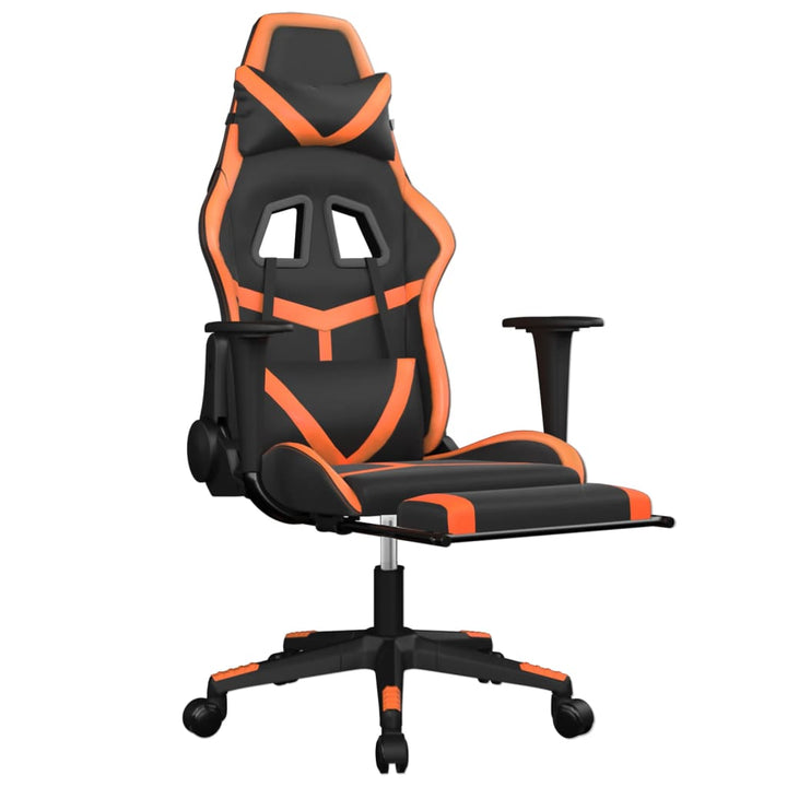 gamingstol med fodstøtte kunstlæder sort og orange