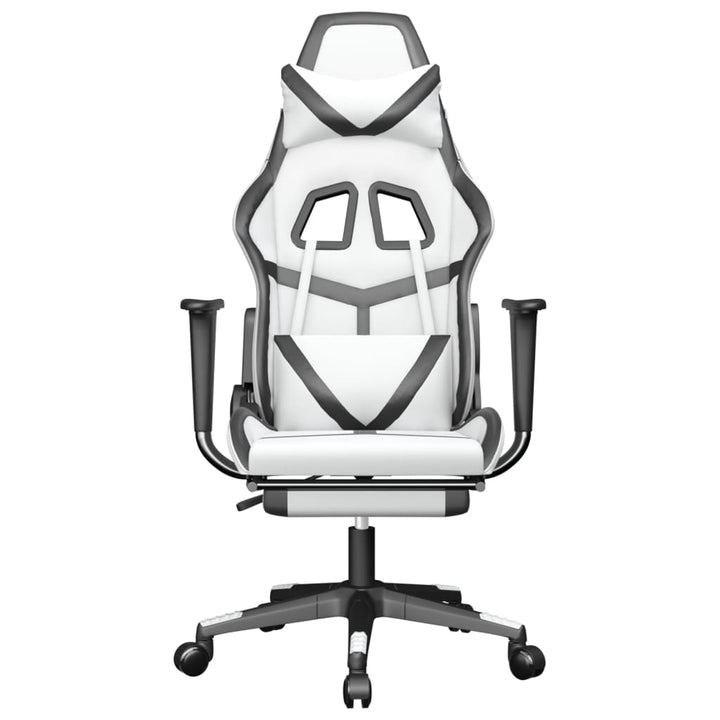 gamingstol med fodstøtte kunstlæder hvid og sort